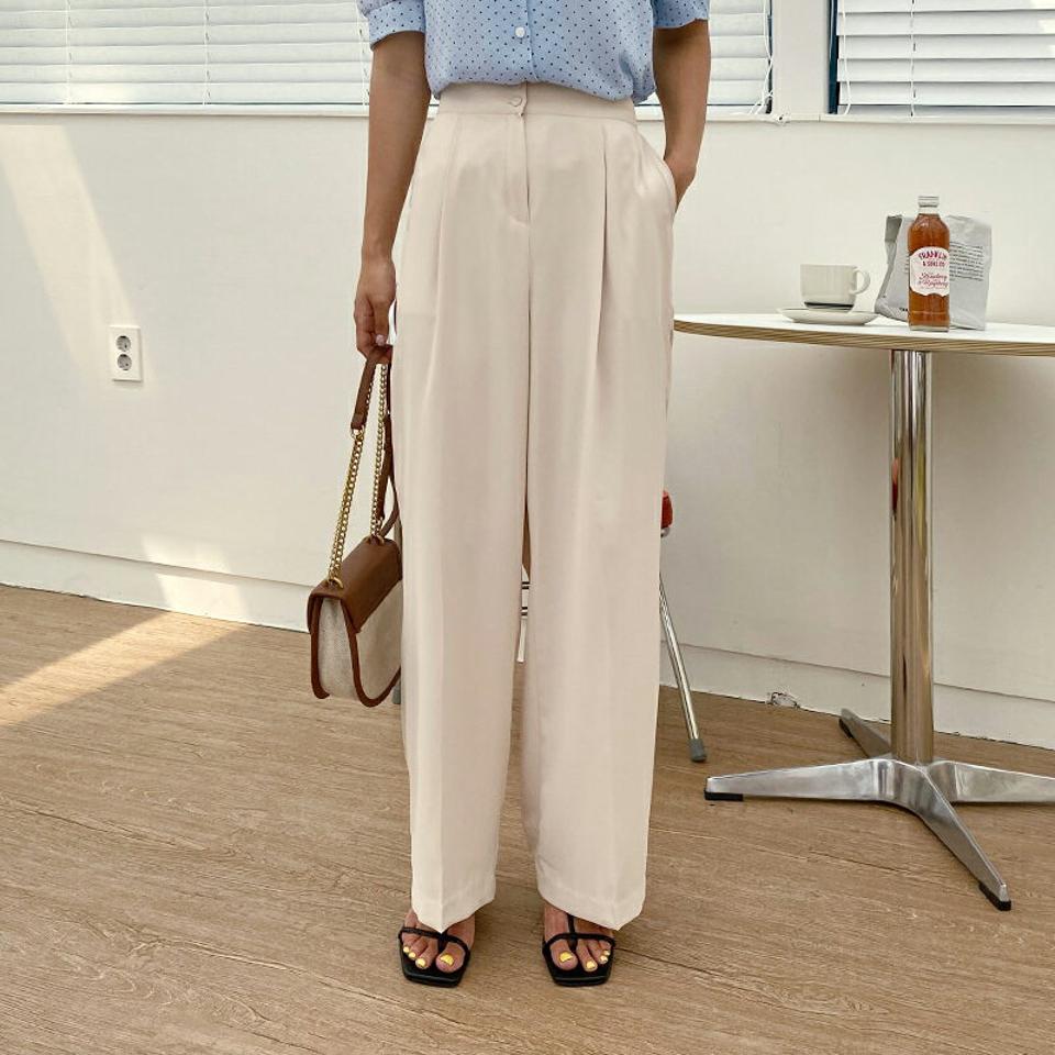 ツーボタンスラックスパンツ・全3色・t62545 レディース 【pt】韓国 ファッション ボトムス ロング ロングパンツ 着痩せ ツーボタン スラックス 大人 美脚 ワイド 体型カーバー 細身 足長 ルーズ ゆったり 夏 春