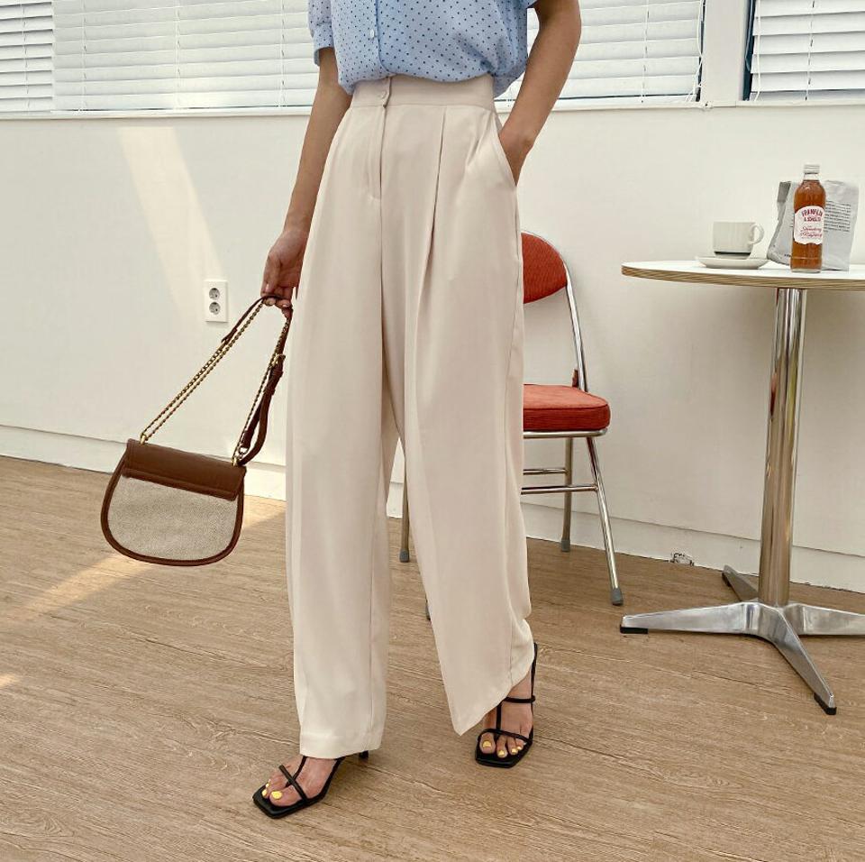 ツーボタンスラックスパンツ・全3色・t62545 レディース 【pt】韓国 ファッション ボトムス ロング ロングパンツ 着痩せ ツーボタン スラックス 大人 美脚 ワイド 体型カーバー 細身 足長 ルーズ ゆったり 夏 春