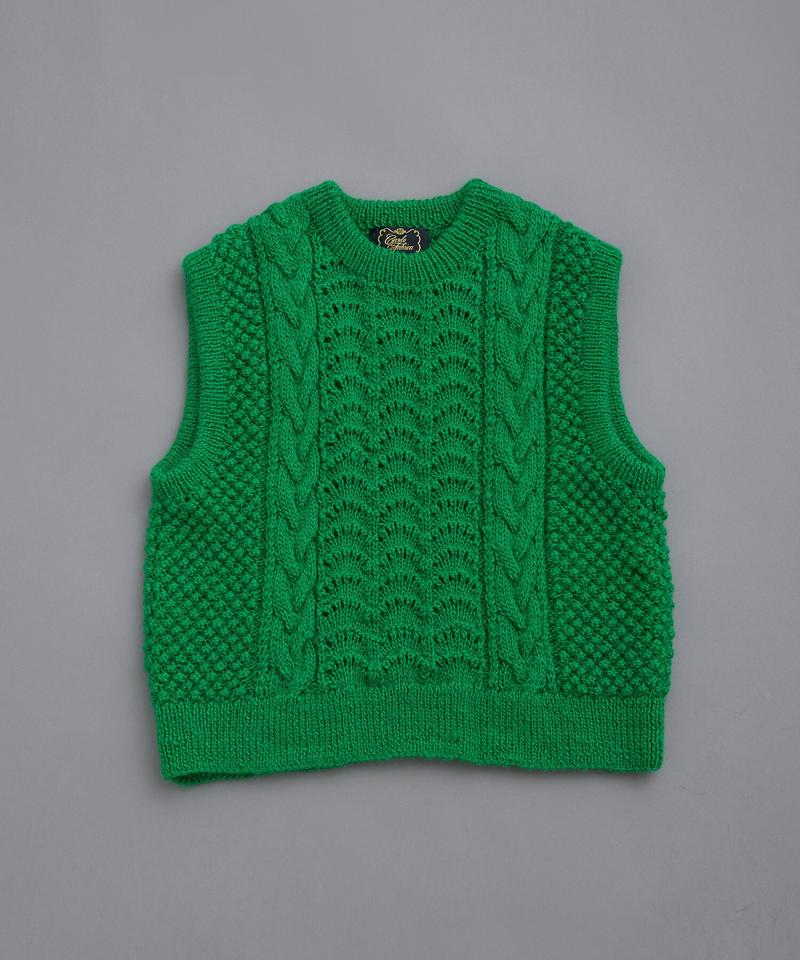 【予約販売】○ケーブル×透かし編みハンドニットベスト（cardo fabrica）
