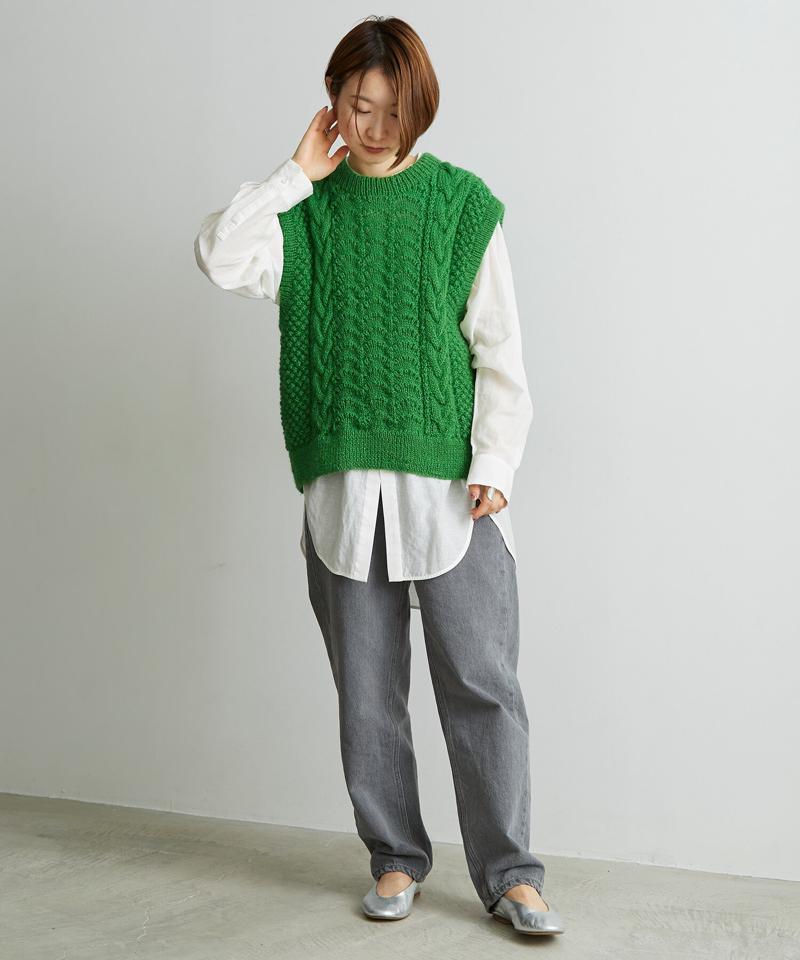 【予約販売】○ケーブル×透かし編みハンドニットベスト（cardo fabrica）