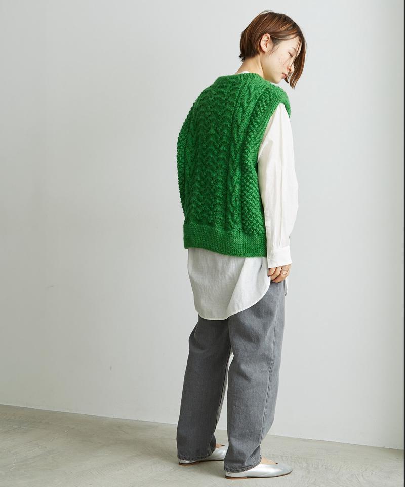 【予約販売】○ケーブル×透かし編みハンドニットベスト（cardo fabrica）