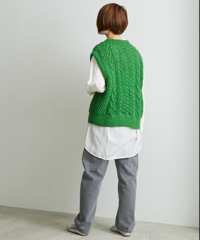 【予約販売】○ケーブル×透かし編みハンドニットベスト（cardo fabrica）