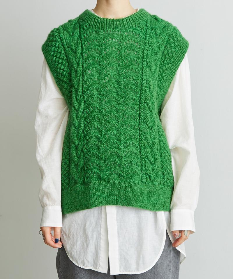 【予約販売】○ケーブル×透かし編みハンドニットベスト（cardo fabrica）