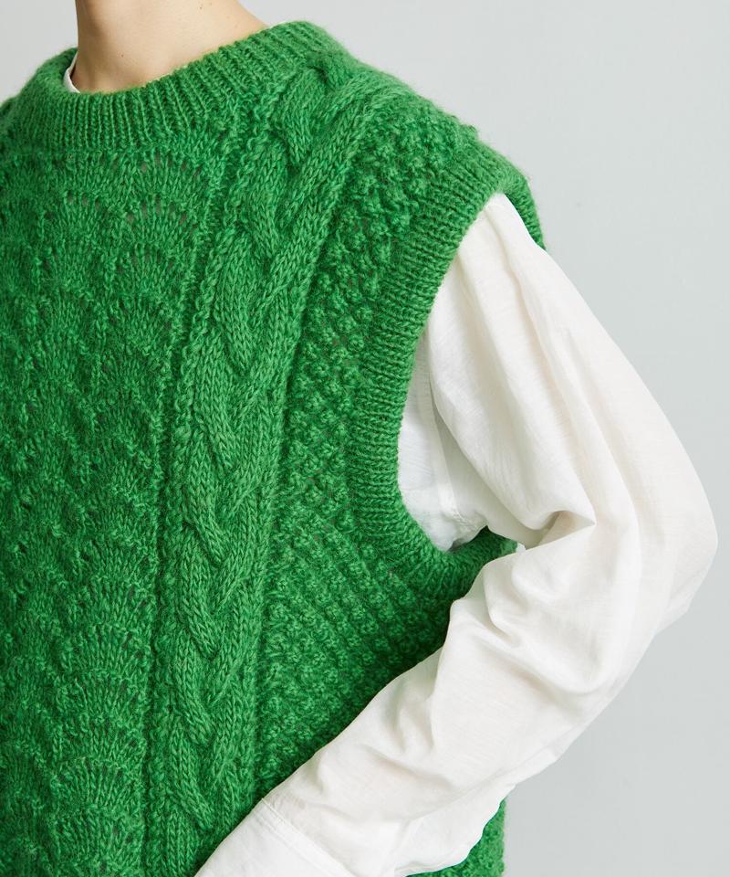 【予約販売】○ケーブル×透かし編みハンドニットベスト（cardo fabrica）
