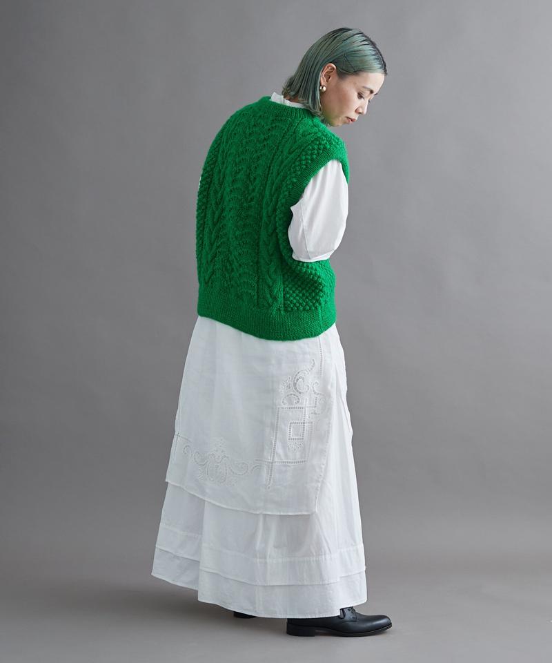 【予約販売】○ケーブル×透かし編みハンドニットベスト（cardo fabrica）