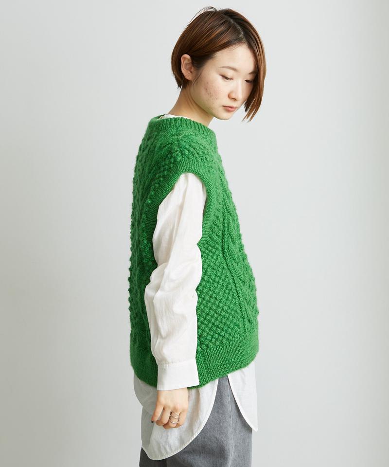 【予約販売】○ケーブル×透かし編みハンドニットベスト（cardo fabrica）