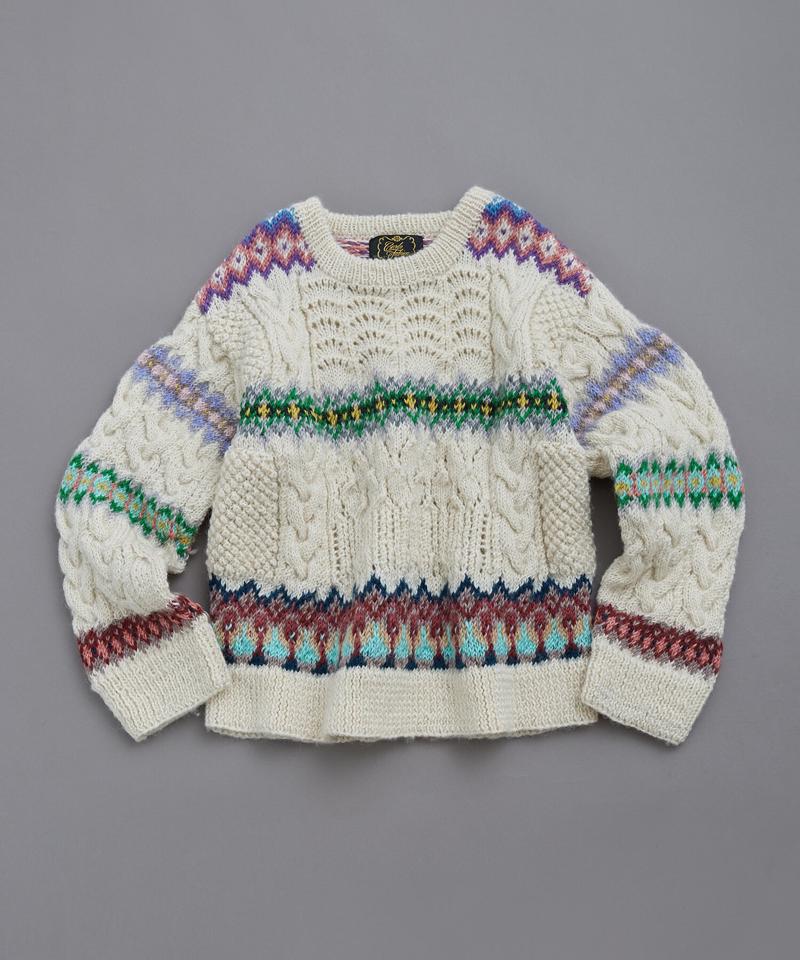 ○ケーブル×編み込み柄ハンドニット長袖プルオーバー（cardo fabrica）