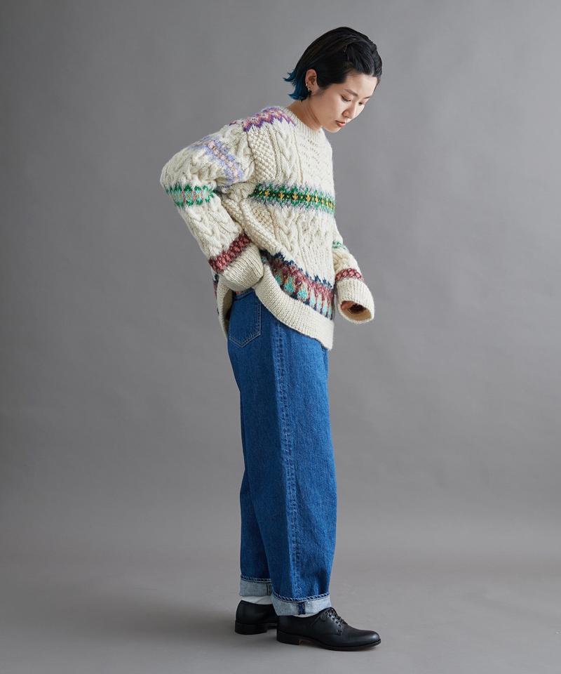 ○ケーブル×編み込み柄ハンドニット長袖プルオーバー（cardo fabrica）