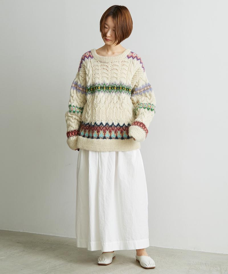 ○ケーブル×編み込み柄ハンドニット長袖プルオーバー（cardo fabrica）