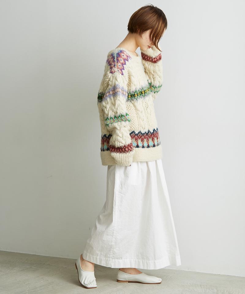 ○ケーブル×編み込み柄ハンドニット長袖プルオーバー（cardo fabrica）