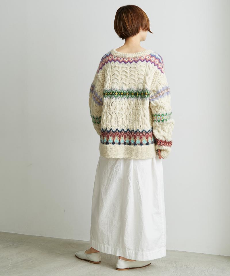 ○ケーブル×編み込み柄ハンドニット長袖プルオーバー（cardo fabrica）