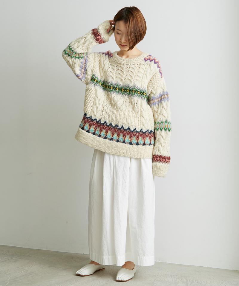 ○ケーブル×編み込み柄ハンドニット長袖プルオーバー（cardo fabrica）