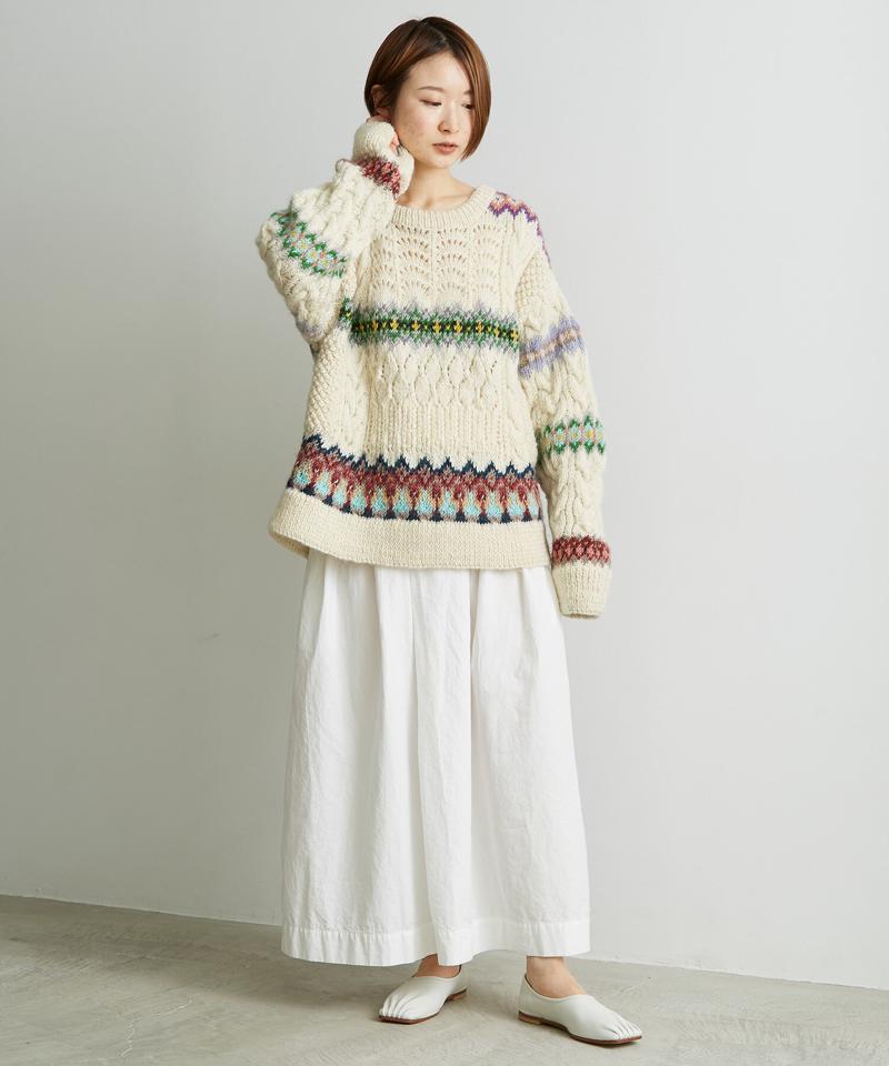 ○ケーブル×編み込み柄ハンドニット長袖プルオーバー（cardo fabrica）