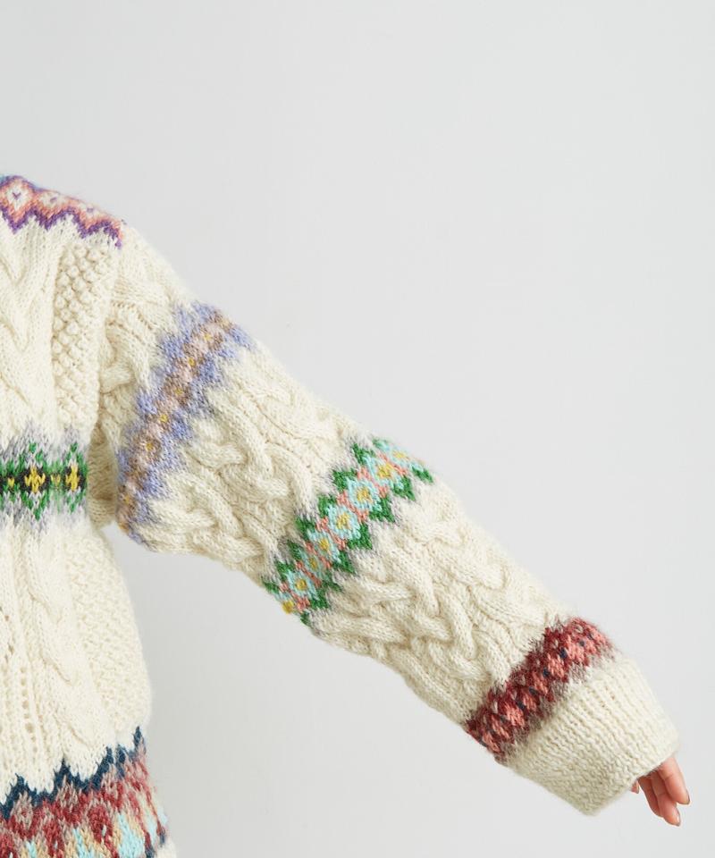 ○ケーブル×編み込み柄ハンドニット長袖プルオーバー（cardo fabrica）