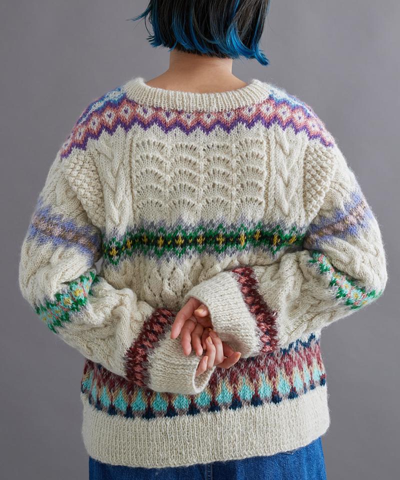 ○ケーブル×編み込み柄ハンドニット長袖プルオーバー（cardo fabrica）