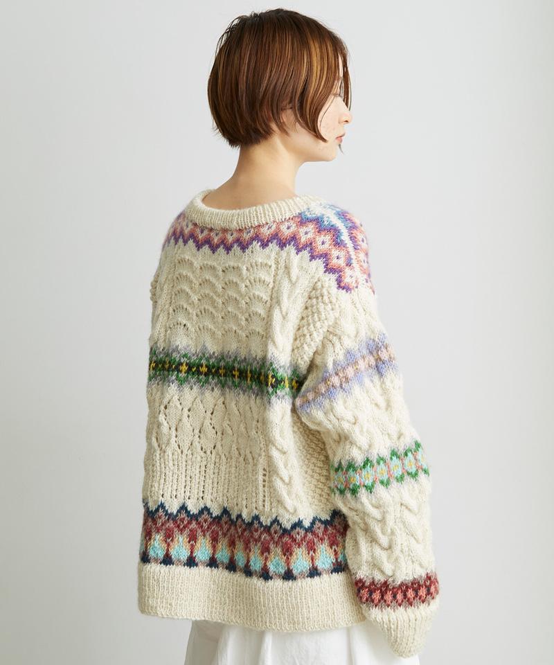 ○ケーブル×編み込み柄ハンドニット長袖プルオーバー（cardo fabrica）