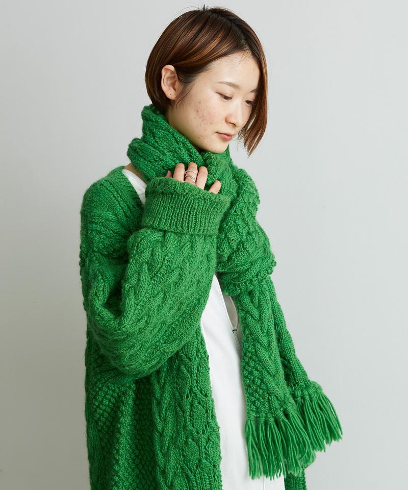 【予約販売】〇ケーブル×透かし編みハンドニットマフラー（cardo fabrica）