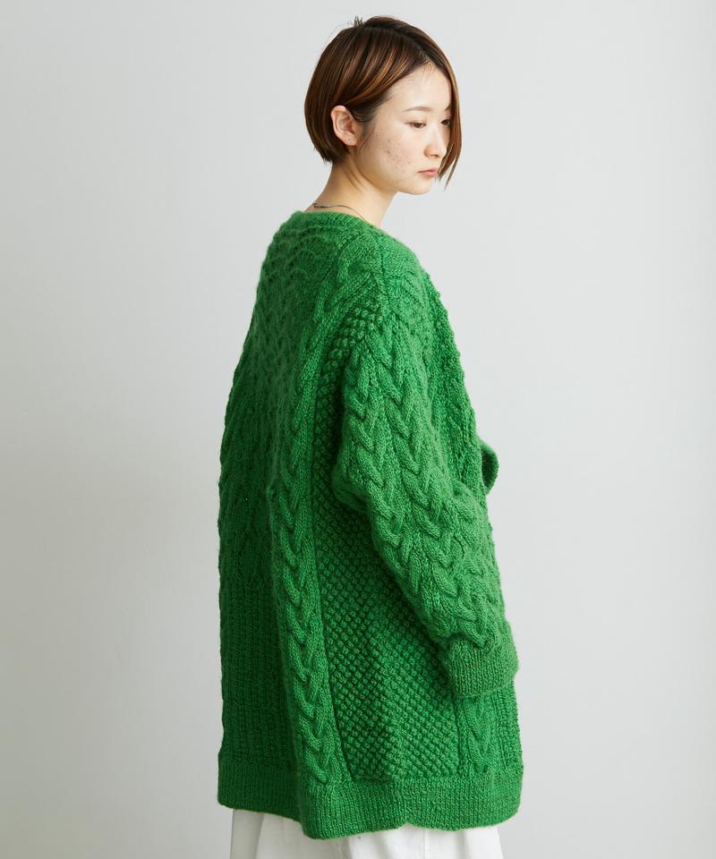 【予約販売】○ケーブル×透かし編みハンドニットＶネックカーディガン（cardo fabrica）