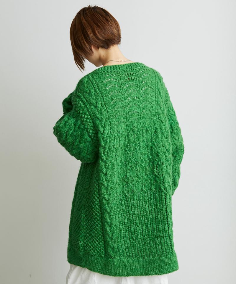 【予約販売】○ケーブル×透かし編みハンドニットＶネックカーディガン（cardo fabrica）