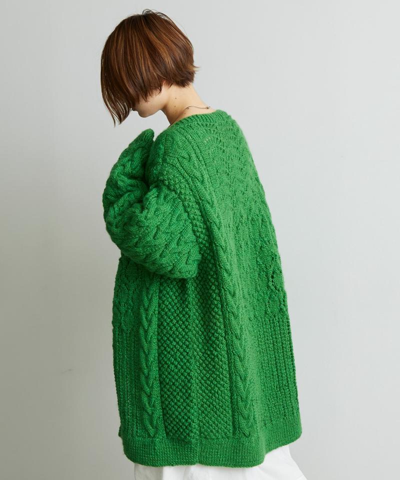 【予約販売】○ケーブル×透かし編みハンドニットＶネックカーディガン（cardo fabrica）