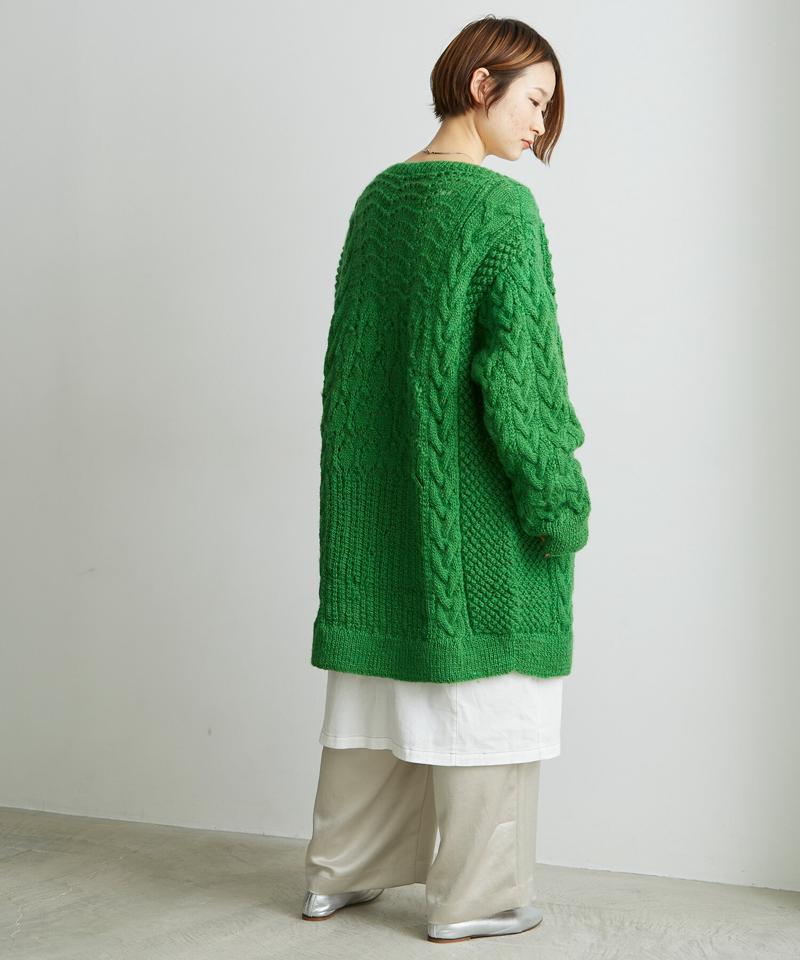 【予約販売】○ケーブル×透かし編みハンドニットＶネックカーディガン（cardo fabrica）