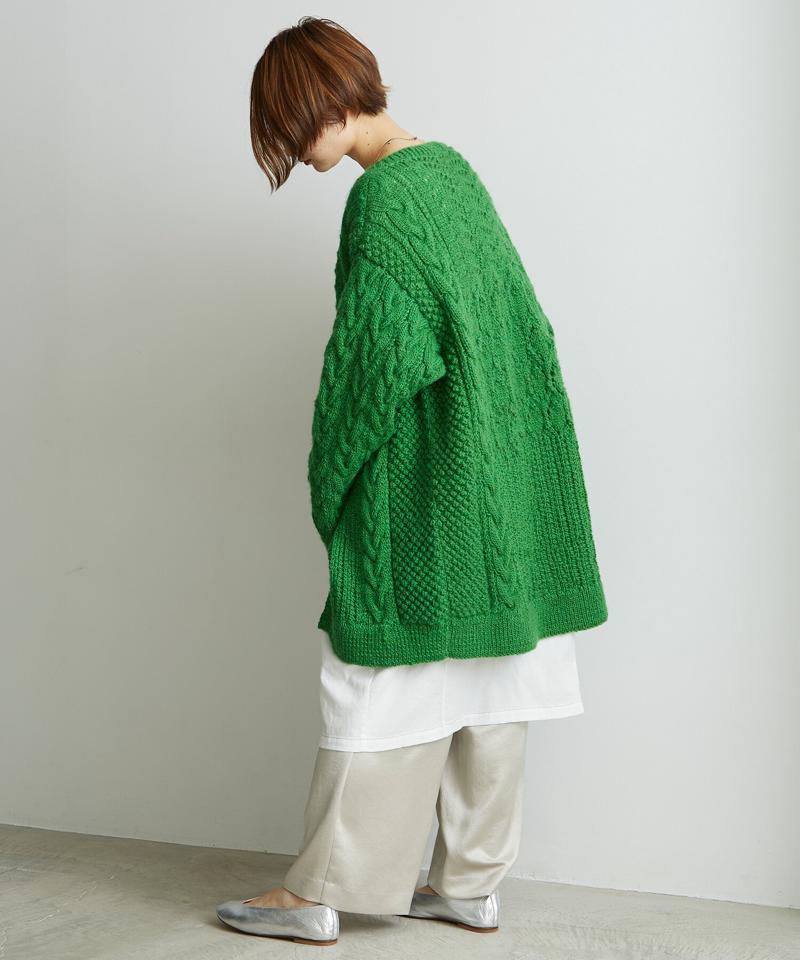 【予約販売】○ケーブル×透かし編みハンドニットＶネックカーディガン（cardo fabrica）