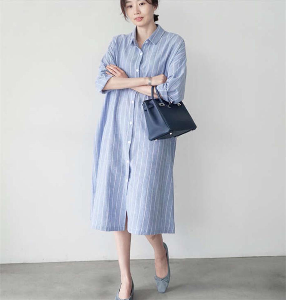 シャツ ワンピース レディース 春夏 秋 ロング ワンピース マキシ丈 半袖 ストライブ 体型カバー ゆったり 綿 カジュアル シンプル 大きいサイズ 通勤 通学 OL 20代 30代 40代 50代