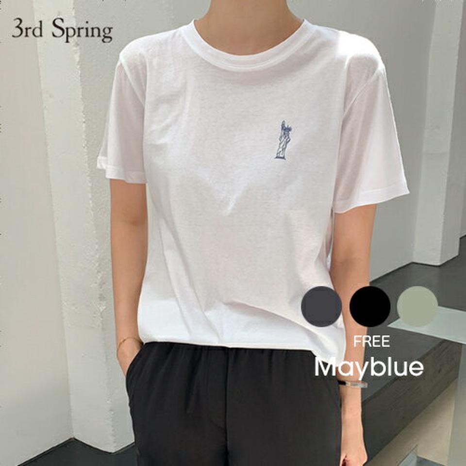 mayblue(メイブルー)バックレタリングコットン半袖Tシャツ【8/10up_ka】【メール便】韓国 韓国ファッション　レディース トップス Tシャツ 半袖 バックレタリング ラウンドネック 丸首 コットン100 シンプル 着回しレディース ファッション【7】