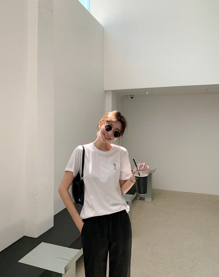 mayblue(メイブルー)バックレタリングコットン半袖Tシャツ【8/10up_ka】【メール便】韓国 韓国ファッション　レディース トップス Tシャツ 半袖 バックレタリング ラウンドネック 丸首 コットン100 シンプル 着回しレディース ファッション【7】
