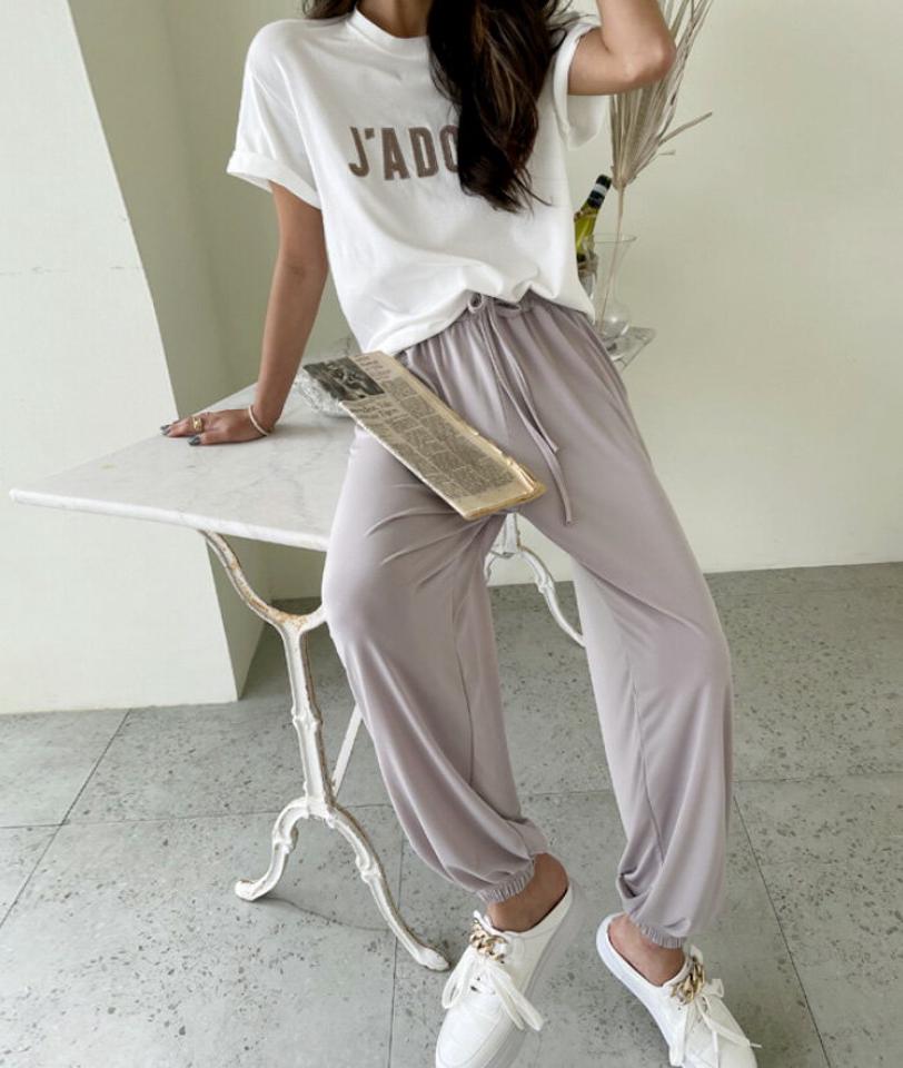 NANING9(ナンニング)J'ADORE Tシャツ【8/10up_ka】【メール便】韓国 韓国ファッション レディース トップス Tシャツ ロールアップ ワッペン レタリング ラウンドネック 丸首 着回し 夏レディース ファッション【5】