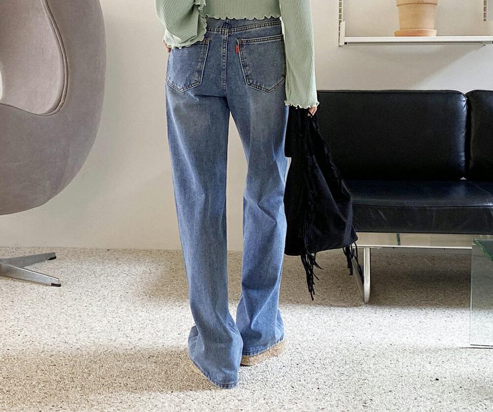 ワイドデニムパンツ・全1色・b62597 レディース 【pt】韓国ファッション ボトムス ロング ロングパンツ ベーシック ストレート デニムパンツ デニム ワイド ルーズ ゆったり 楽ちん 体型カバー 細身 足長 着痩せ 夏 春