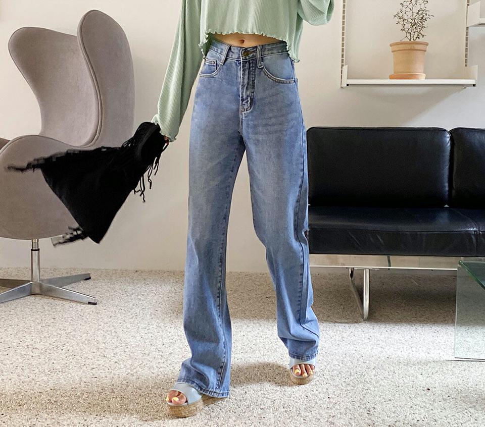 ワイドデニムパンツ・全1色・b62597 レディース 【pt】韓国ファッション ボトムス ロング ロングパンツ ベーシック ストレート デニムパンツ デニム ワイド ルーズ ゆったり 楽ちん 体型カバー 細身 足長 着痩せ 夏 春