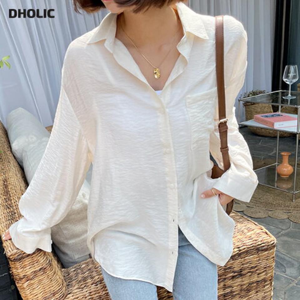 ルーズフィットポケットシャツ・全5色・t62585 レディース 【bl】韓国ファッション トップス シャツ 長袖 ルーズ ゆったり ラウンドカット オフィスカジュアル オフィス ボタン フェミニン 上品 スリム 秋 夏 春