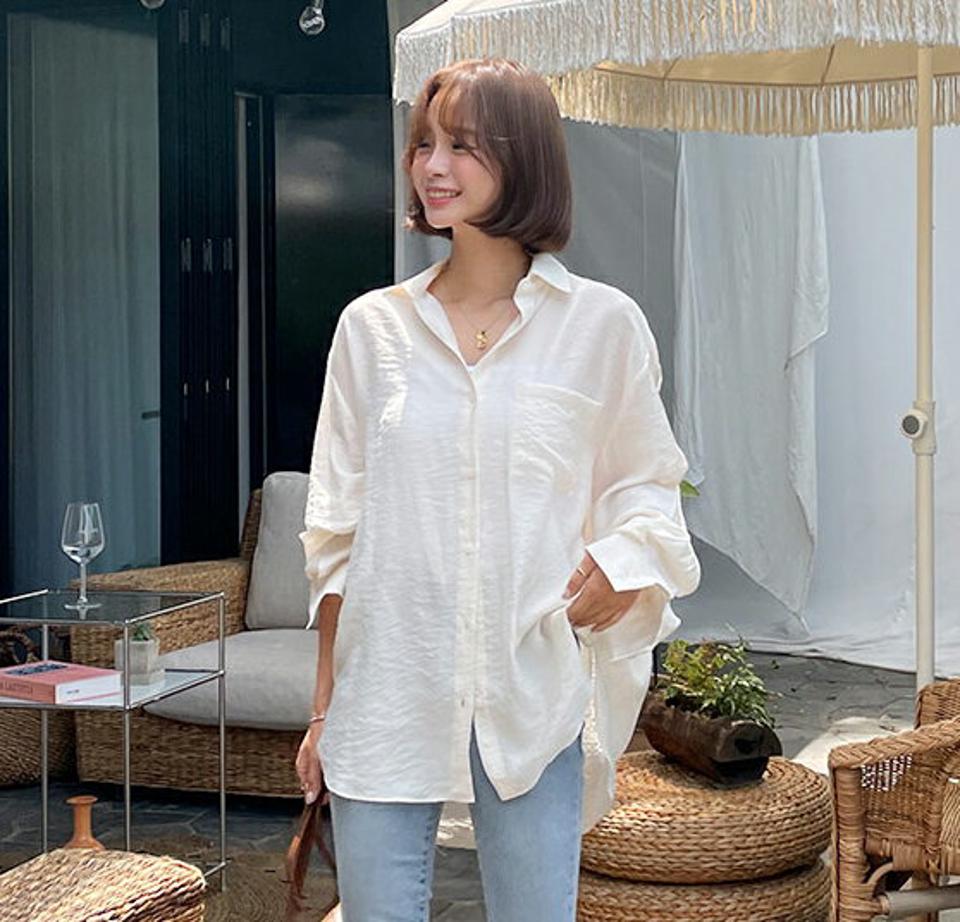 ルーズフィットポケットシャツ・全5色・t62585 レディース 【bl】韓国ファッション トップス シャツ 長袖 ルーズ ゆったり ラウンドカット オフィスカジュアル オフィス ボタン フェミニン 上品 スリム 秋 夏 春