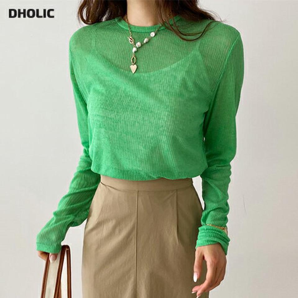 シースルーTシャツ・全4色・t62579 レディース 【tops】韓国 ファッション トップス Tシャツ 長袖 シースルー 透け感 ベーシック ラウンドネック スリム フィット リブ 体型カーバー デイリー カジュアル 夏 春