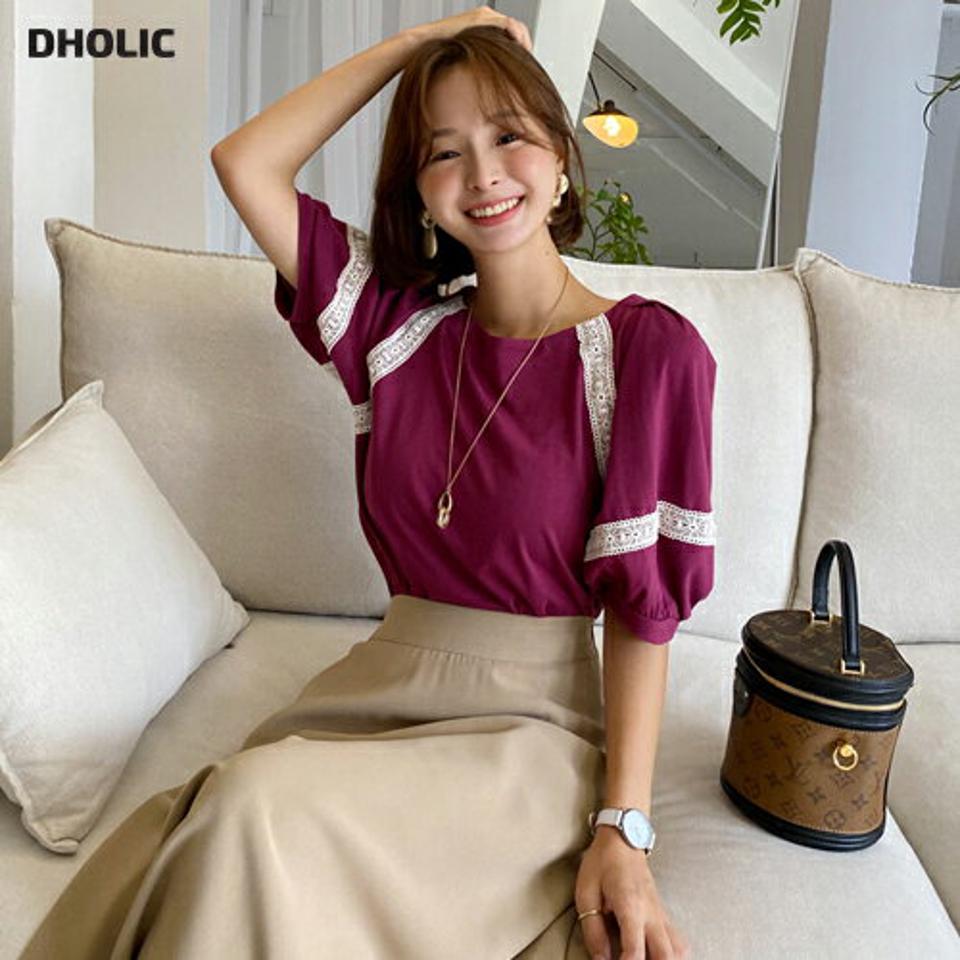 レース配色ラグランTシャツ・全3色・t62577 レディース 【tops】韓国 ファッション トップス Tシャツ 半袖 レース メリハリ 配色 ラウンドネック ラグラン ハーフスリーブ 楽ちん 体型カーバー デイリー ボリューム 夏 春