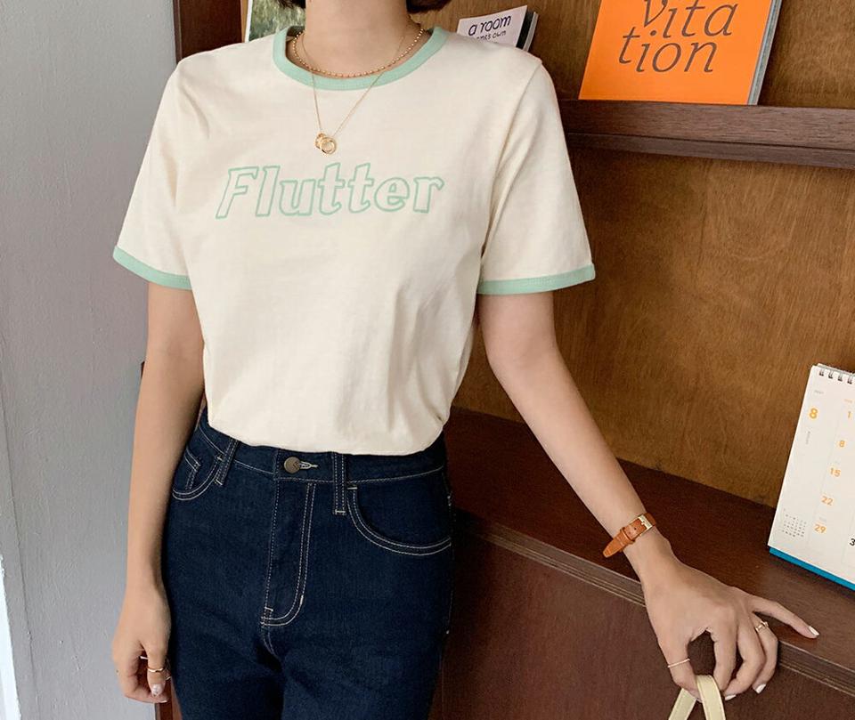 配色ロゴTシャツ・全3色・t57902 レディース 【tops】韓国 ファッション トップス Tシャツ 半袖 配色 ライン シンプル ロゴ カジュアル ラウンドネック スリム フィット 体型カーバー デイリー 夏 春