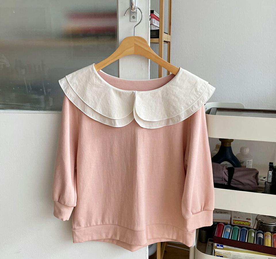 ダブルカラースウェット・全5色・t57904 レディース 【tops】韓国 ファッション トップス スウェット Tシャツ 長袖 秋 ダブルカラー ラウンドネック ビックカラー ルーズ ゆったり 体型カーバー デイリー 夏 春