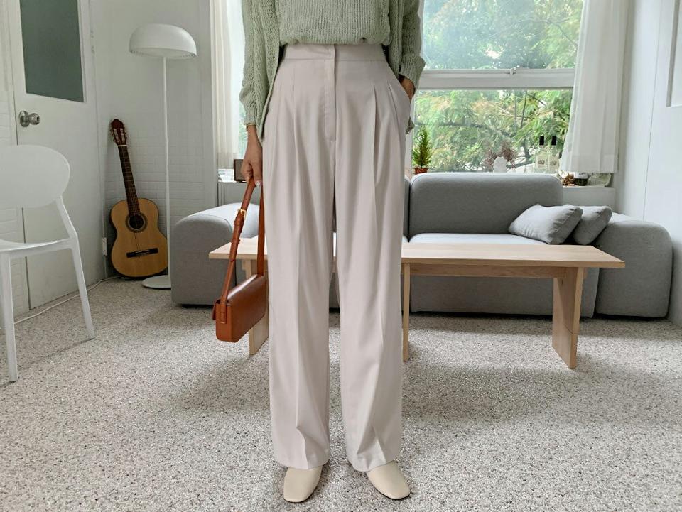 ツータックワイドスラックス・全6色・t57921 レディース 【pt】韓国ファッション ボトムス ロング ロングパンツ スラックス ルーズ ゆったり 楽ちん ツータック ボリューム ポケット 細身 足長 着痩せ 夏 春