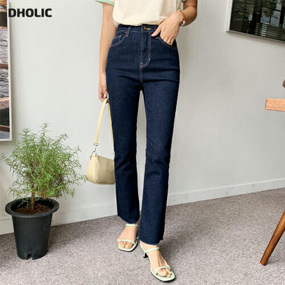 スリムフレアデニムパンツ・全1色・t57923 レディース 【pt】韓国ファッション ボトムス ロング ロングパンツ スリム フレア デニムパンツ デニム カットオフ ステッチ フィット タイト 体型カバー 着痩せ 夏 春