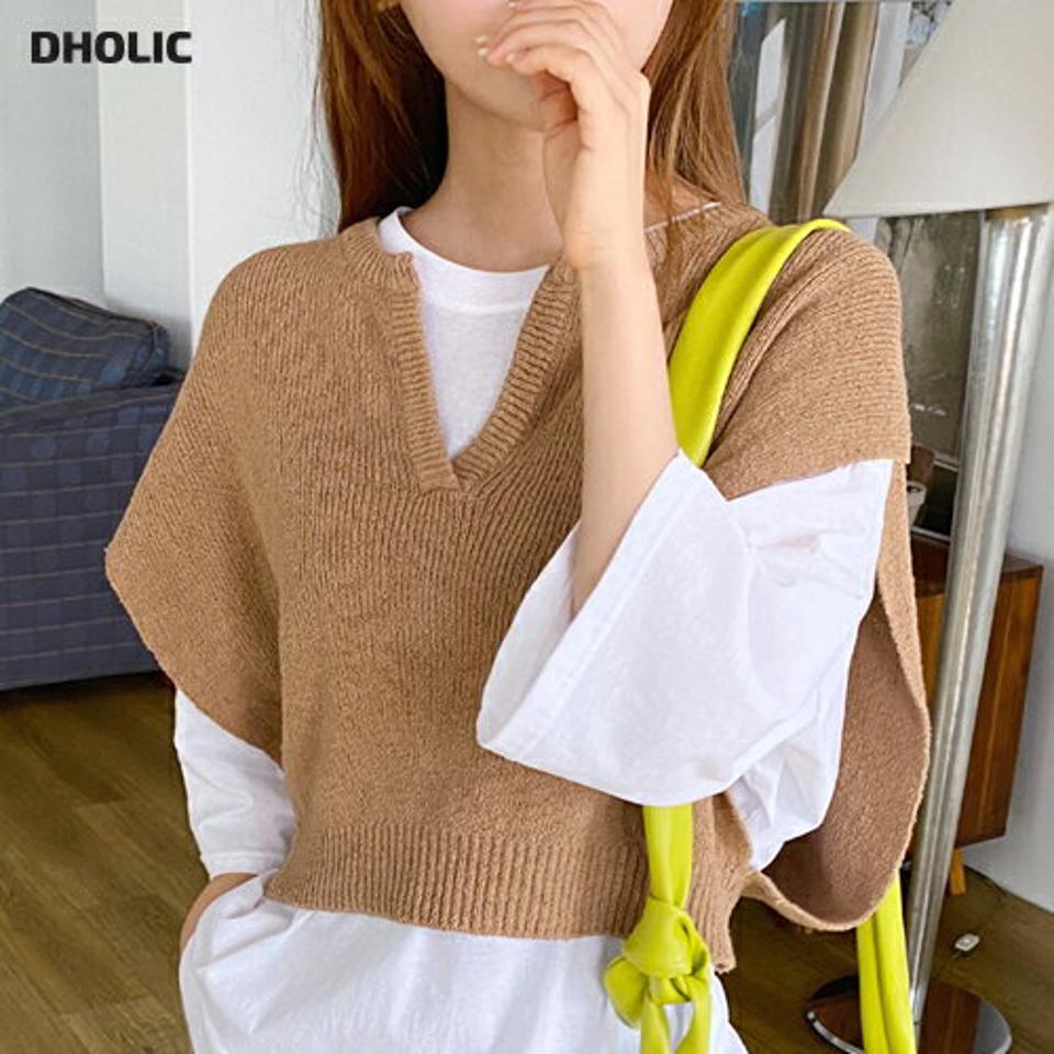 【スーパーセール特価】スリットネックフレンチスリーブニット・全3色・t00538 レディース 【tops】韓国ファッション トップス 半袖 スリットネック リネンブレンド フレンチスリーブ リネン クロップド丈 スリム 細身 体型カバー ガーリー デイリー 春 夏 NIJU