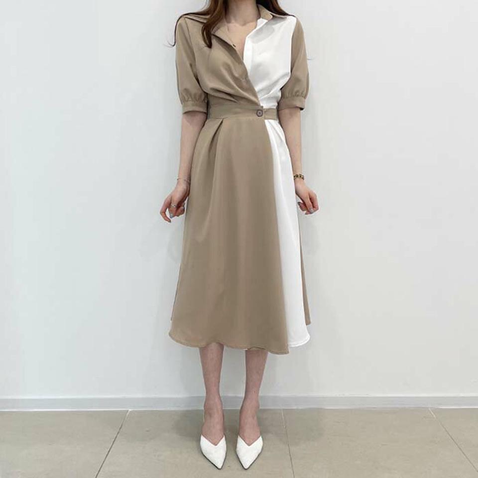 シャツワンピース レディース ロング丈 ワンピース バイカラー 春 秋 半袖 きれいめ レディース ワンピ ロング丈 体型カバー 大きサイズ 大人可愛い 通勤 普段着 OL カジュアル トレンド 着痩せ おしゃれ