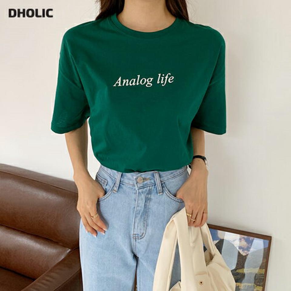 Analog life半袖Tシャツ・全4色・b65759 レディース 【tops】韓国ファッション トップス Tシャツ 半袖 コットン レタリング ラウンドネック スリム フィット オールシーズン 体型カーバー デイリー カジュアル 夏 春