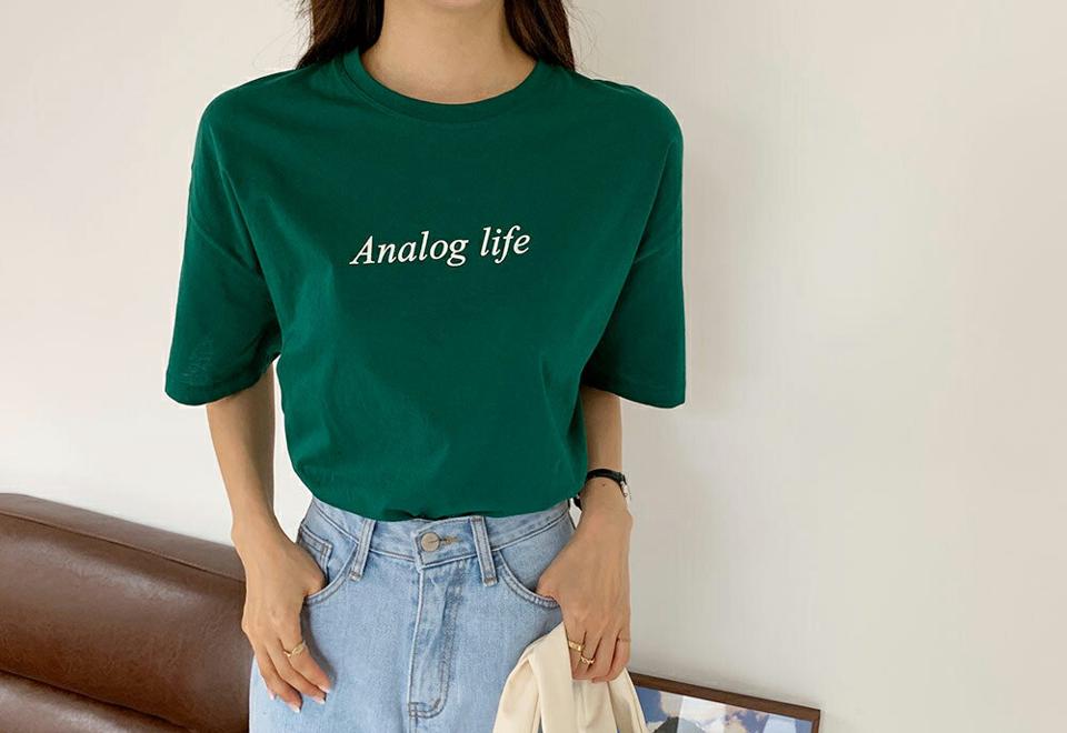 Analog life半袖Tシャツ・全4色・b65759 レディース 【tops】韓国ファッション トップス Tシャツ 半袖 コットン レタリング ラウンドネック スリム フィット オールシーズン 体型カーバー デイリー カジュアル 夏 春