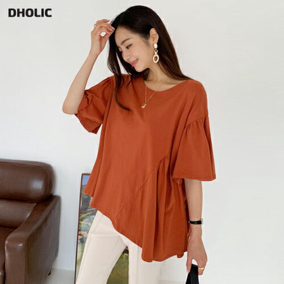 フレアスリーブTシャツ・全4色・t65761 レディース 【tops】韓国 ファッション トップス Tシャツ 半袖 ルーズ ラフ フレアスリーブ コットン 楽ちん ゆったり ラウンドネック ギャザー 体型カーバー デイリー ボリューム 夏 春