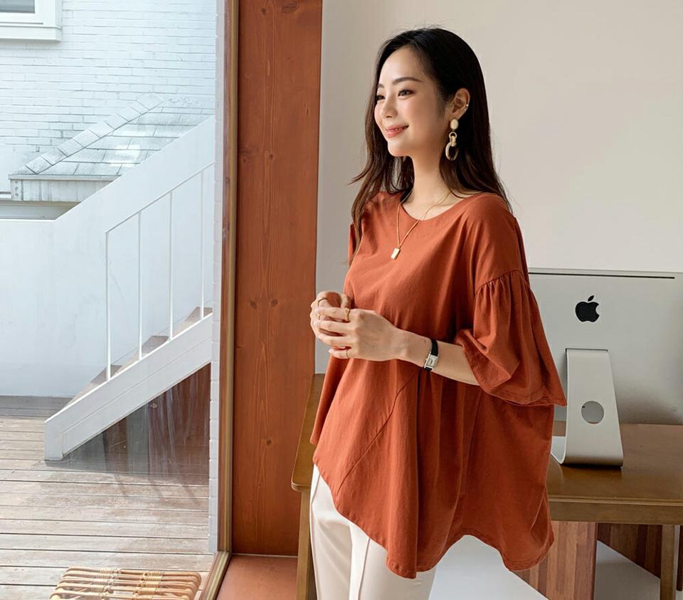 フレアスリーブTシャツ・全4色・t65761 レディース 【tops】韓国 ファッション トップス Tシャツ 半袖 ルーズ ラフ フレアスリーブ コットン 楽ちん ゆったり ラウンドネック ギャザー 体型カーバー デイリー ボリューム 夏 春