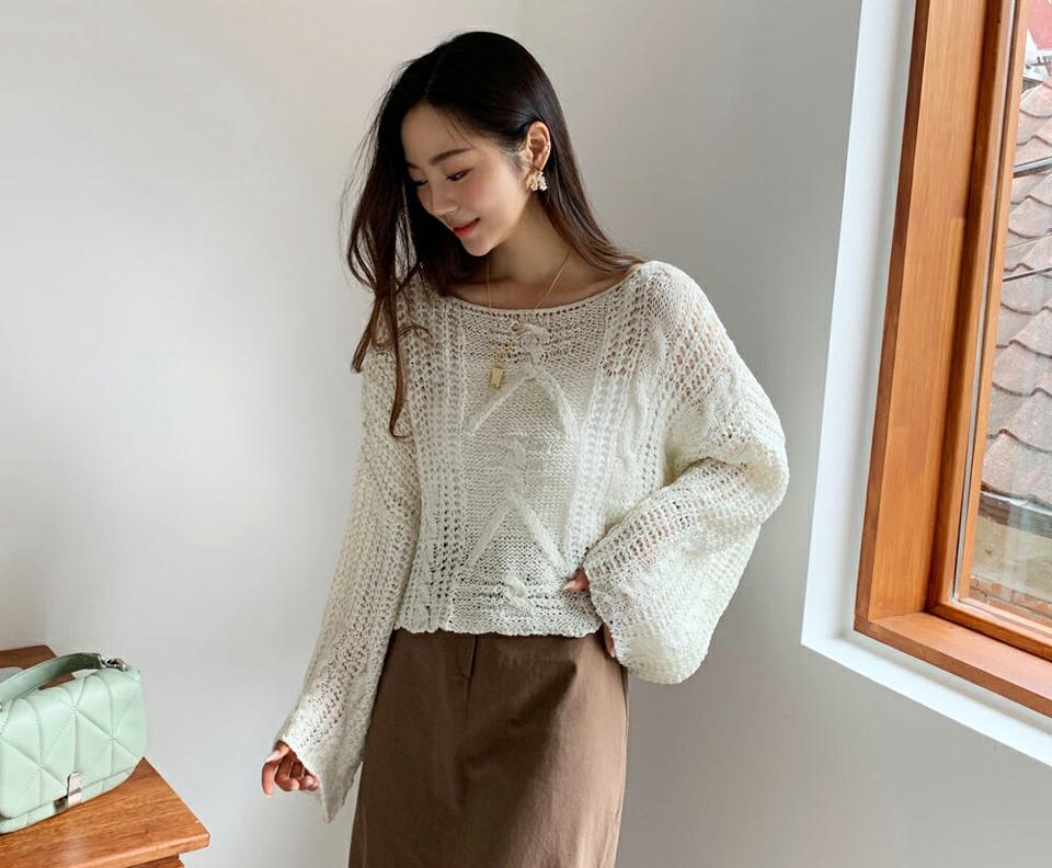 ボートネックシアークロップドニット・全6色・t65758 レディース 【tops】韓国 ファッション トップス ニット 長袖 シアー ルーズ ゆったり ラフ ナイロン シースルー ボートネック 大人 デコルテ ベーシック デイリー 体型カバー 細身 フェミニン 夏 春