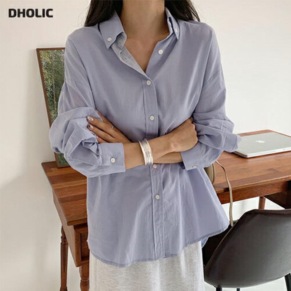 即日配送【只今30%OFF】ボタンダウンシャツ・全5色・t65777 レディース 【bl】韓国ファッション トップス シャツ 長袖 ルーズ ゆったり ベーシック コットン オフィスカジュアル ルーズ ラウンドヘム アンバランス丈 フェミニン 上品 スリム 秋 夏 春