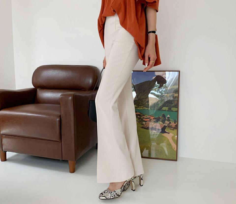 即日配送 ハイウエストフレアパンツ・全2色・t65766 レディース 【pt】韓国ファッション ボトムス ロング ロングパンツ 美脚 スキニー フレア ハイウエスト センタープレス フィット タイト 細身 足長 着痩せ オフィス 夏 春