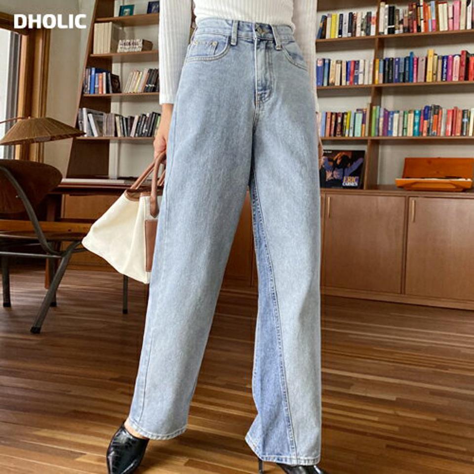 ダイアゴナルワイドデニムパンツ・全1色・t62635 レディース 【pt】韓国ファッション ボトムス ロング ロングパンツ ベーシック ステッチ デニムパンツ デニム ワイド ストレート スリム 体型カーバー 細身 足長 着痩せ ルーズ ゆったり 夏 春